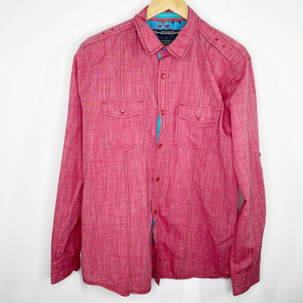 Best In Show Pink Long Sleeve Button Front Western Shirt Women Size Large L